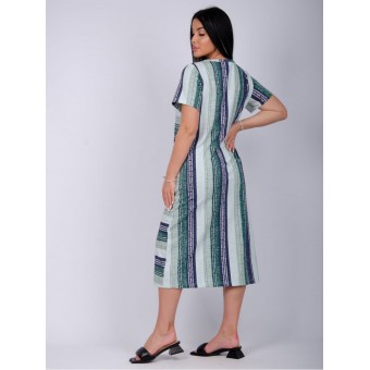 Платье  женское       из кулирки     с коротким рукавом  зеленое  Полоска