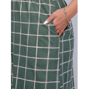 Платье  женское       из кулирки     на бретелях  зеленое  Клетка