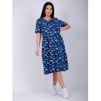 Платье  женское       из кулирки     с коротким рукавом  синее     