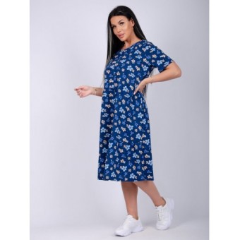 Платье  женское       из кулирки     с коротким рукавом  синее