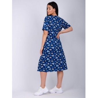 Платье  женское       из кулирки     с коротким рукавом  синее