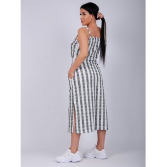 Платье  женское       из кулирки     с коротким рукавом  зеленое  Полоска