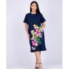Платье женское из кулирки с коротким рукавом синее Цветы