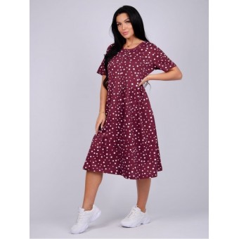 Платье  женское       из кулирки     с коротким рукавом  бордовое
