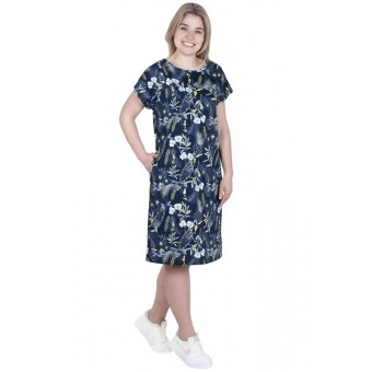 Туника  женская       из кулирки     с коротким рукавом  в ассортименте  Листья   