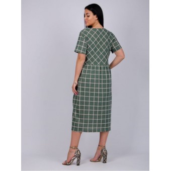 Платье  женское       из кулирки     с коротким рукавом  зеленое  Клетка