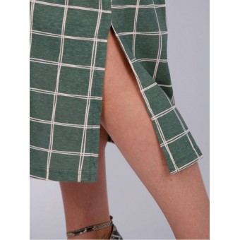 Платье  женское       из кулирки     с коротким рукавом  зеленое  Клетка