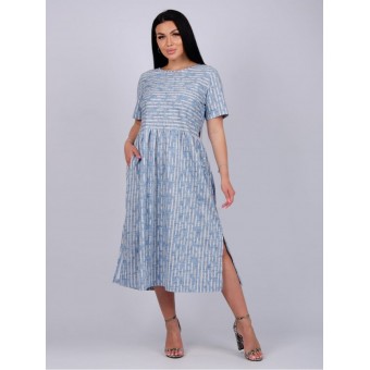 Платье  женское       из кулирки     с коротким рукавом  голубое     