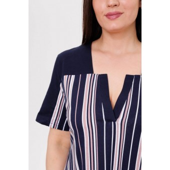 Туника  женская       из кулирки     с коротким рукавом  синяя  Полоска   