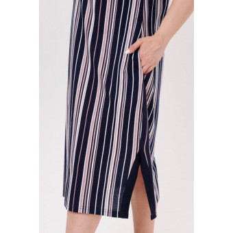 Туника  женская       из кулирки     с коротким рукавом  синяя  Полоска   