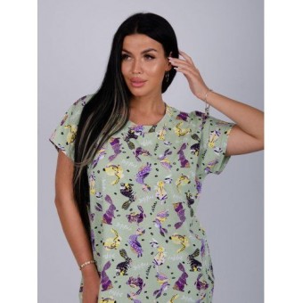 Туника  женская       из кулирки     с коротким рукавом  зеленая