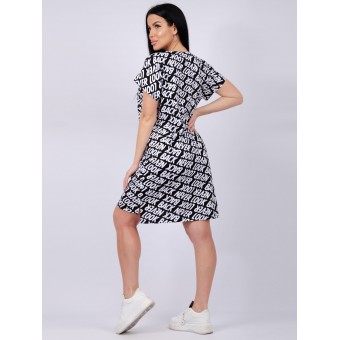 Туника  женская       из кулирки     с коротким рукавом  черная  Надписи