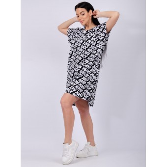 Туника  женская       из кулирки     с коротким рукавом  черная  Надписи