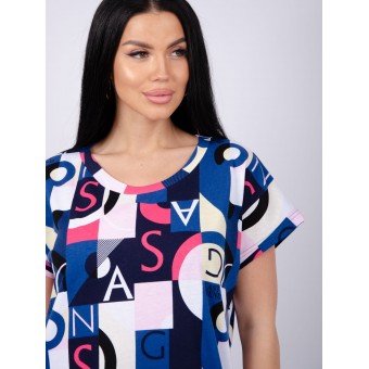 Туника  женская       из кулирки     с коротким рукавом  черная  Надписи