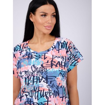 Туника  женская       из кулирки     с коротким рукавом  черная  Надписи