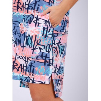 Туника  женская       из кулирки     с коротким рукавом  черная  Надписи