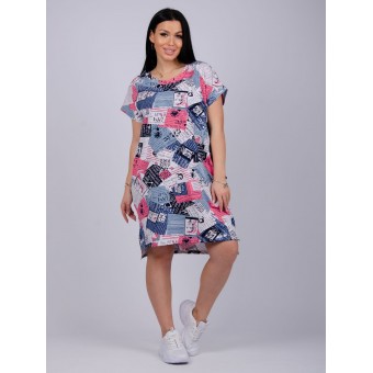 Туника  женская       из кулирки     с коротким рукавом  разноцветная     