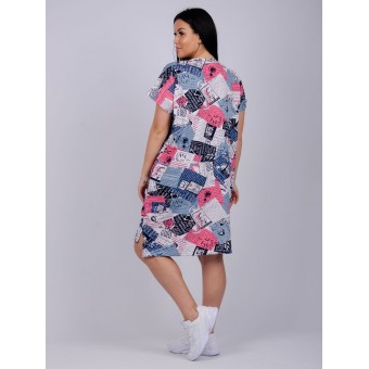 Туника  женская       из кулирки     с коротким рукавом  разноцветная     