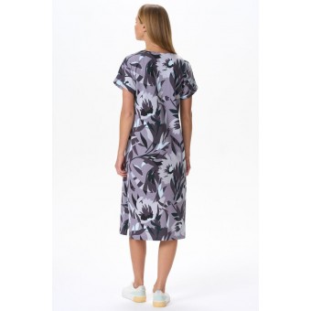 Платье  женское       Пенье     с коротким рукавом  фиолетовое  Цветы   