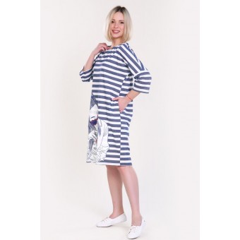 Платье  женское       из кулирки     с рукавом 3/4  синее