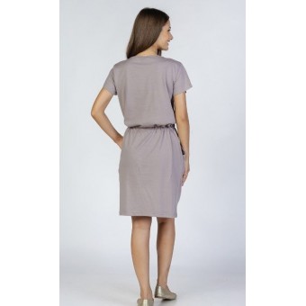 Туника  женская       из кулирки     с коротким рукавом  серая  Надписи