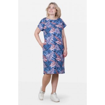 Туника  женская       из кулирки     с коротким рукавом  в ассортименте  Листья   