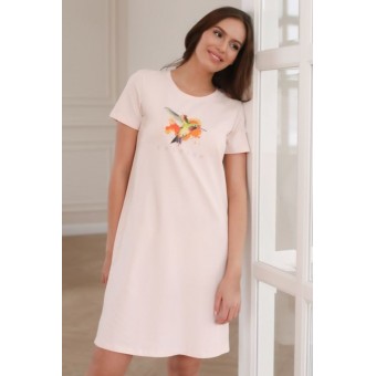 Платье  женское       трикотажное     с коротким рукавом  розовое  Животные   