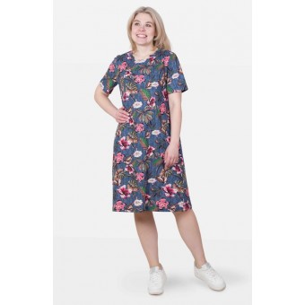 Платье  женское       из кулирки     с коротким рукавом  в ассортименте  Листья