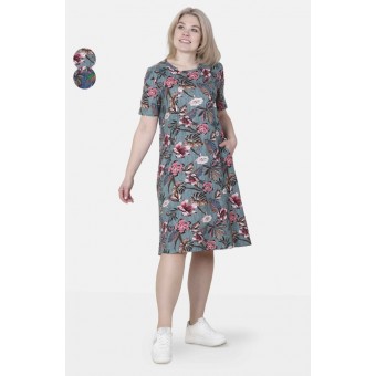 Платье  женское       из кулирки     с коротким рукавом  в ассортименте  Листья   