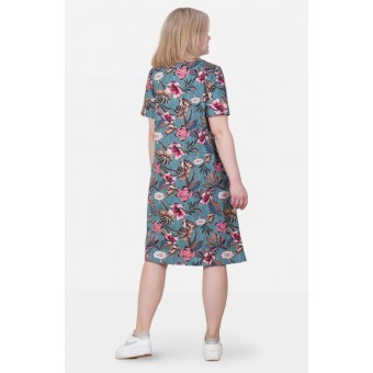 Платье  женское       из кулирки     с коротким рукавом  в ассортименте  Листья