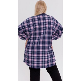 Туника  женская       из кулирки     с рукавом 3/4  Розовый, Фиолетовый  Клетка