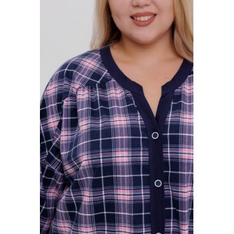 Туника  женская       из кулирки     с рукавом 3/4  Розовый, Фиолетовый  Клетка
