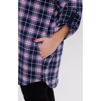 Туника  женская       из кулирки     с рукавом 3/4  Розовый, Фиолетовый  Клетка