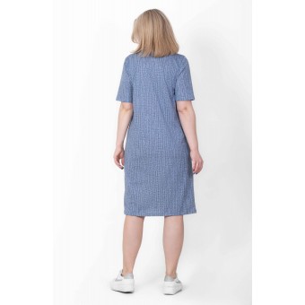 Платье  женское       из кулирки   на пуговицах  с коротким рукавом  синее  однотонное