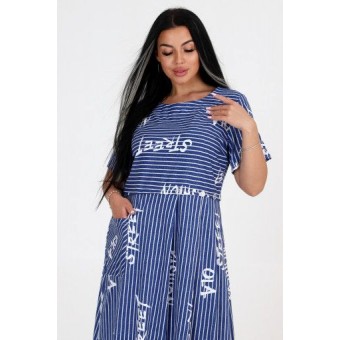 Платье  женское       из кулирки     с коротким рукавом  синее  Надписи