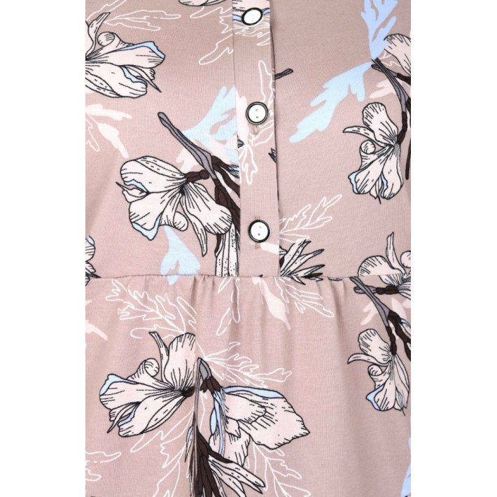 Платье женское из кулирки на пуговицах с коротким рукавом в ассортименте Цветы