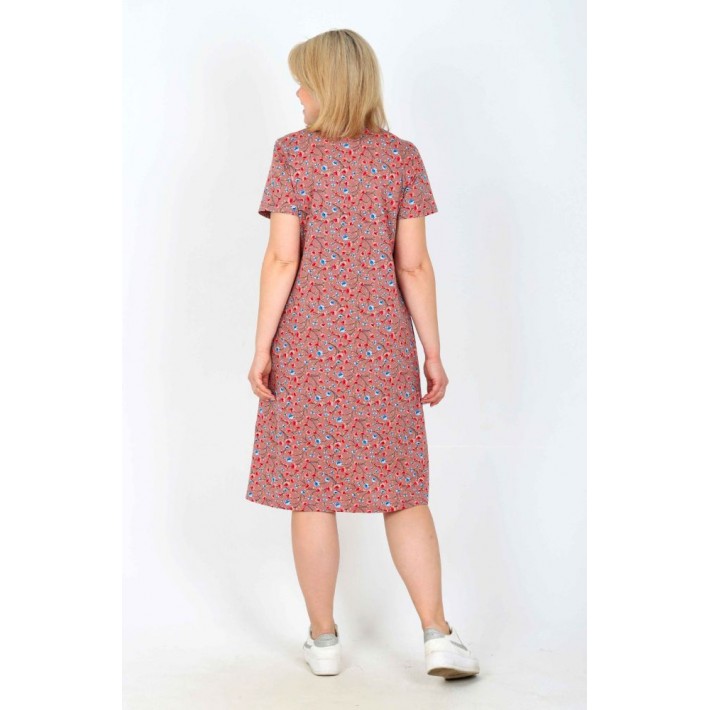 Платье женское из кулирки на пуговицах с коротким рукавом в ассортименте Цветы