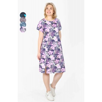Туника  женская       из кулирки     с коротким рукавом  в ассортименте  Цветы   