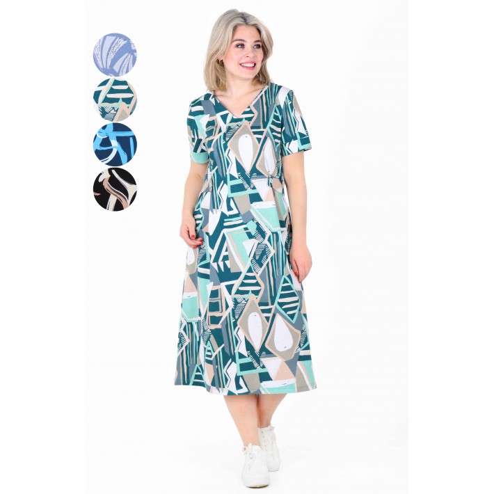 Платье женское из кулирки с коротким рукавом в ассортименте Абстракция