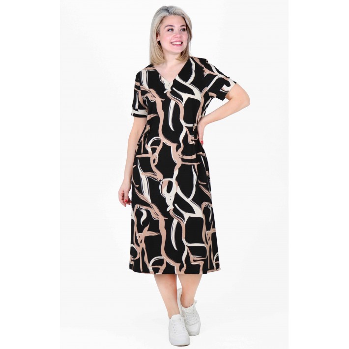 Платье женское из кулирки с коротким рукавом в ассортименте Абстракция