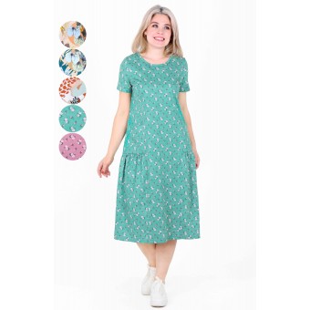 Платье  женское       из кулирки     с коротким рукавом  в ассортименте  Цветы   
