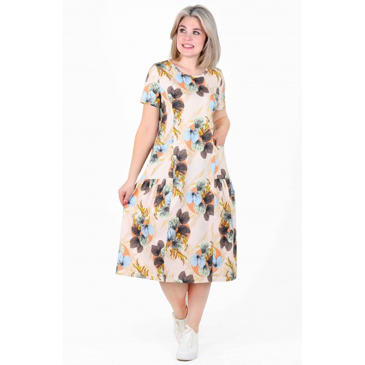 Платье женское из кулирки с коротким рукавом в ассортименте Цветы