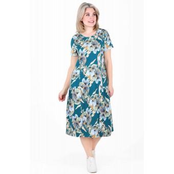 Платье  женское       из кулирки     с коротким рукавом  в ассортименте  Цветы   