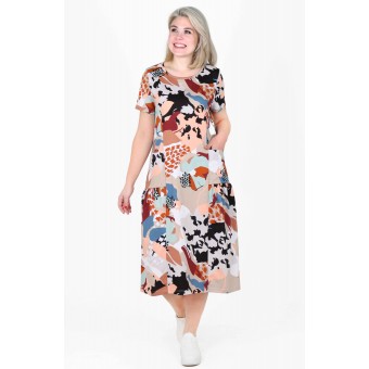 Платье  женское       из кулирки     с коротким рукавом  в ассортименте  Цветы   