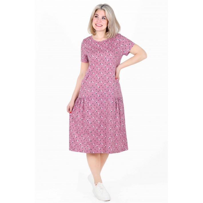 Платье женское из кулирки с коротким рукавом в ассортименте Цветы