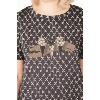 Туника  женская       из кулирки     с коротким рукавом  коричневая  Абстракция   