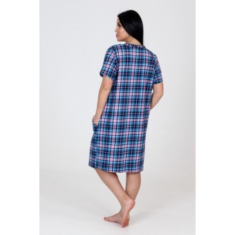Туника  женская       из кулирки     с коротким рукавом  синяя  Клетка