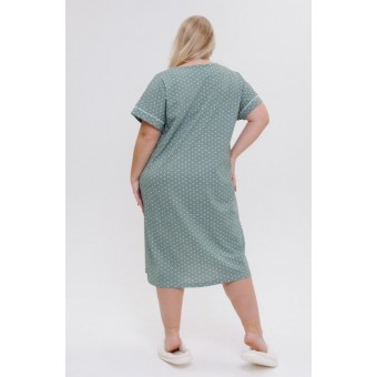 Туника  женская       из кулирки     с коротким рукавом  зеленая  Горох   