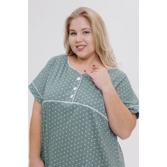 Туника  женская       из кулирки     с коротким рукавом  зеленая  Горох   