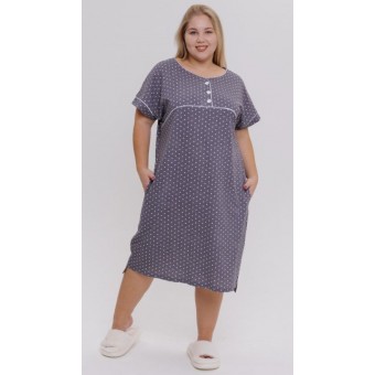 Туника  женская       из кулирки     с коротким рукавом  серая  Горох